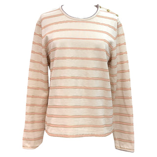 Chanel Ivory & Pink Metallic Stripe Knit Top with Lion Buttons
