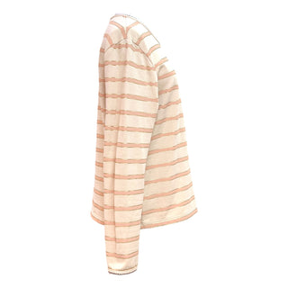 Chanel Ivory & Pink Metallic Stripe Knit Top with Lion Buttons