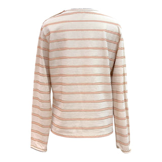 Chanel Ivory & Pink Metallic Stripe Knit Top with Lion Buttons