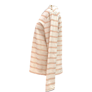 Chanel Ivory & Pink Metallic Stripe Knit Top with Lion Buttons