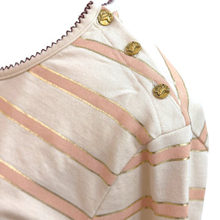 Chanel Ivory & Pink Metallic Stripe Knit Top with Lion Buttons