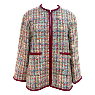Chanel Multicolour Bouclé Tweed Jacket with Burgundy Trim