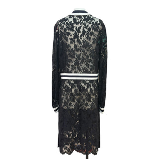 Chanel Black Lace Longline Zip-Up Coat Dress with Contrast Trim