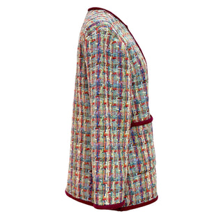 Chanel Multicolour Bouclé Tweed Jacket with Burgundy Trim