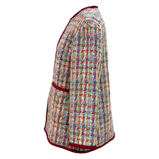 Chanel Multicolour Bouclé Tweed Jacket with Burgundy Trim