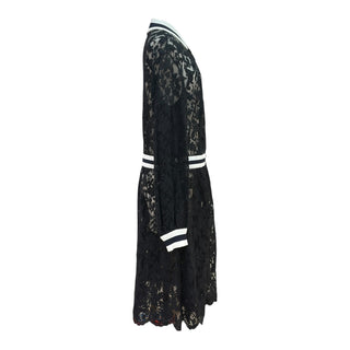 Chanel Black Lace Longline Zip-Up Coat Dress with Contrast Trim