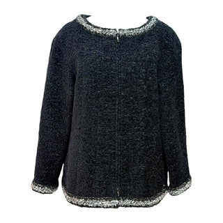 Chanel Black Bouclé Metallic Silver Trim Zip Jacket