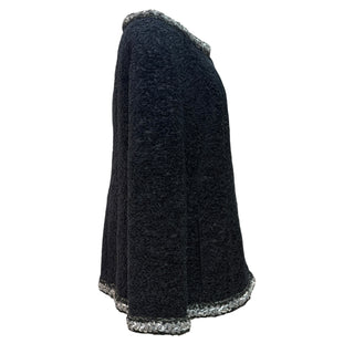 Chanel Black Bouclé Metallic Silver Trim Zip Jacket