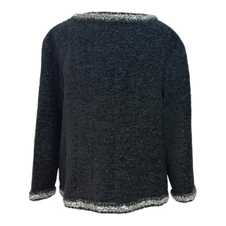 Chanel Black Bouclé Metallic Silver Trim Zip Jacket