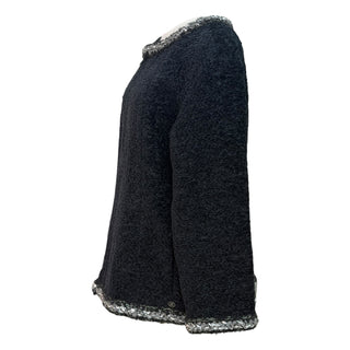 Chanel Black Bouclé Metallic Silver Trim Zip Jacket