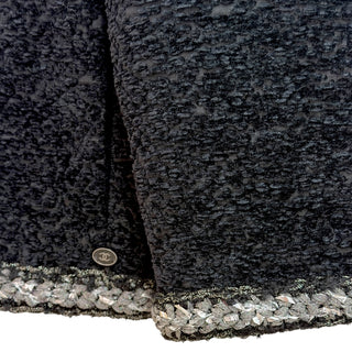 Chanel Black Bouclé Metallic Silver Trim Zip Jacket