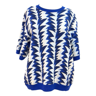 Chanel Blue Geometric Zigzag Oversized Knit Sweatshirt