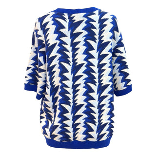Chanel Blue Geometric Zigzag Oversized Knit Sweatshirt