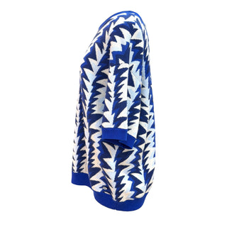 Chanel Blue Geometric Zigzag Oversized Knit Sweatshirt