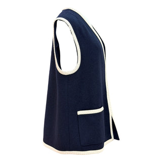Gucci Navy Interlocking G Contrast Trim Knit Vest