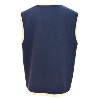 Gucci Navy Interlocking G Contrast Trim Knit Vest
