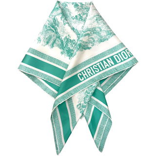 Dior Green Toile de Jouy Silk Square Scarf