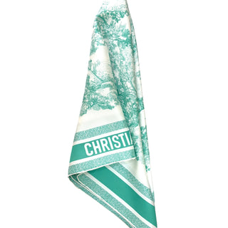 Dior Green Toile de Jouy Silk Square Scarf