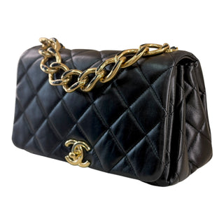 Chanel Medium Color Match Quilted Lambskin Flap Bag Black