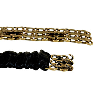Chanel Black Ruched Leather Crystal CC Chain Waist Belt