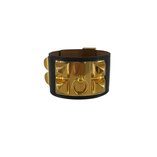 Hermès Collier de Chien CDC Black Leather Gold Hardware Bracelet