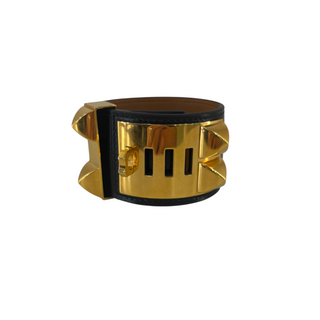 Hermès Collier de Chien CDC Black Leather Gold Hardware Bracelet