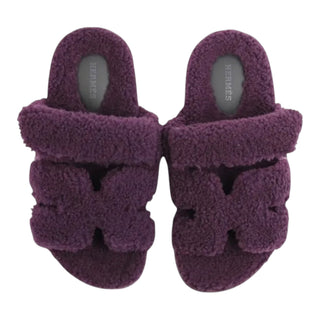 Hermès Violet Foncé Chypre Shearling Sandals