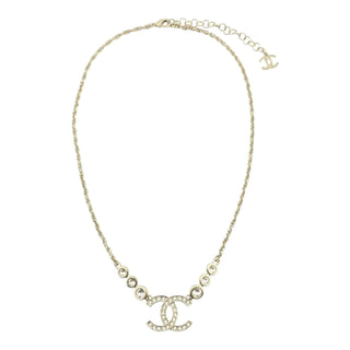 Chanel 2025 Gold Crystal CC Link Pendant Necklace
