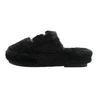 Chanel Black Shearling CC Logo Slippers & Cosmetic Pouch Set