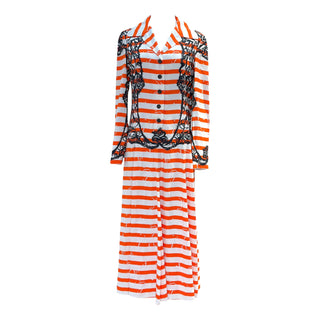 Prada Orange White Striped Baroque Print Maxi Shirt Dress