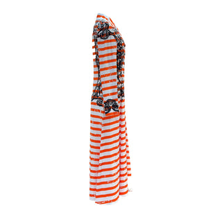 Prada Orange White Striped Baroque Print Maxi Shirt Dress