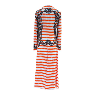 Prada Orange White Striped Baroque Print Maxi Shirt Dress