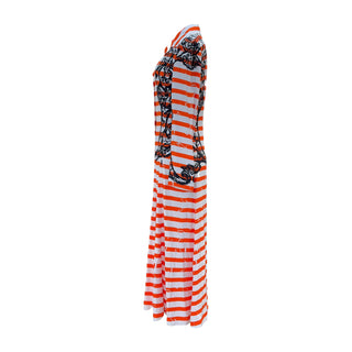 Prada Orange White Striped Baroque Print Maxi Shirt Dress