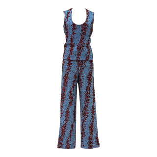 Bottega Veneta Blue & Red Textured Top and Wide-Leg Trouser Set