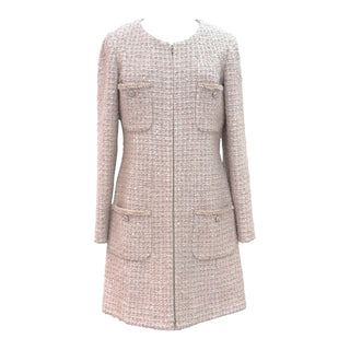 Chanel Pink Sequin Tweed Zip-Front Pocket Coat Dress