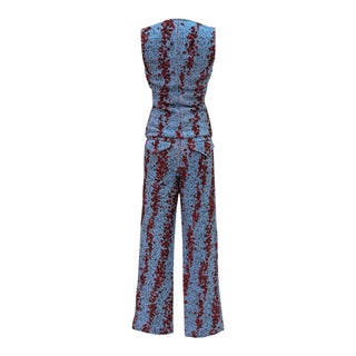 Bottega Veneta Blue & Red Textured Top and Wide-Leg Trouser Set