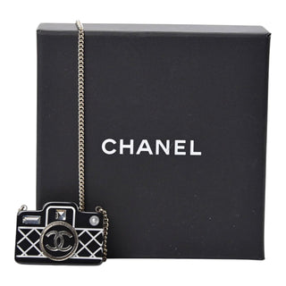 Chanel Black Camera CC Pendant Necklace Gold