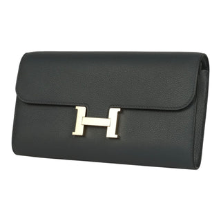 Hermès Constance Long Wallet To Go Blue Leather Gold Hardware