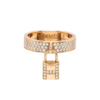 Hermès Kelly Clochette Ring Medium Model 18K Rose Gold Diamond Pavé