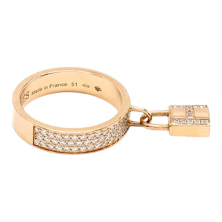 Hermès Kelly Clochette Ring Medium Model 18K Rose Gold Diamond Pavé