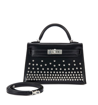 Hermès Kelly Mini 20 Clouté In Black Box Leather With Palladium Hardware