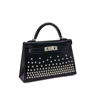 Hermès Kelly Mini 20 Clouté In Black Box Leather With Palladium Hardware