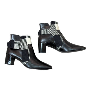Burberry Black Leather Check Panel Ankle Boots