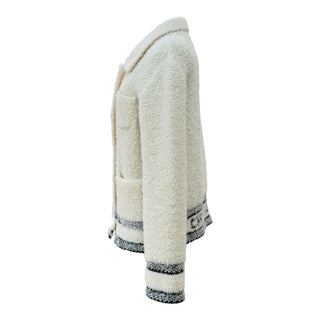 Christian Dior Ivory Shearling-Effect Wool Blend Jacket with Logo Hem