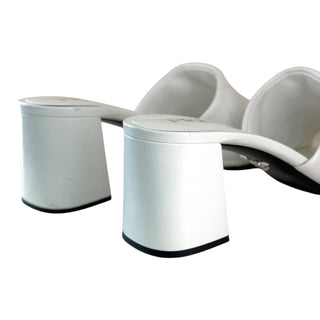 Prada White Leather Logo Quilted Block Heel Mule Sandals