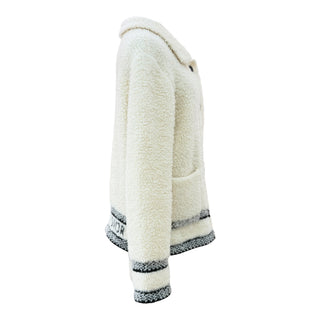 Christian Dior Ivory Shearling-Effect Wool Blend Jacket with Logo Hem