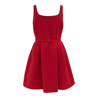 Christian Dior Red Wool & Silk Sleeveless A-Line Mini Dress with Belt