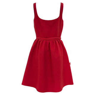 Christian Dior Red Wool & Silk Sleeveless A-Line Mini Dress with Belt