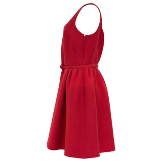 Christian Dior Red Wool & Silk Sleeveless A-Line Mini Dress with Belt