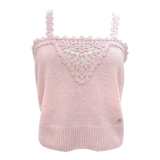 Chanel Pink Alpaca Blend Lace Knit Camisole Top